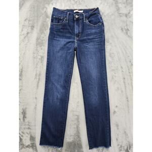 Levi's 534 High Rise Straight Leg Jean Size 26 Blue Dark Wash Raw Hem Stretch